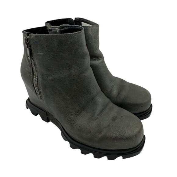 *SOREL Joan of Artic Wedge Ankle Boots Womens Size 7 Gray Leather Comfort Zip - Picture 6 of 9